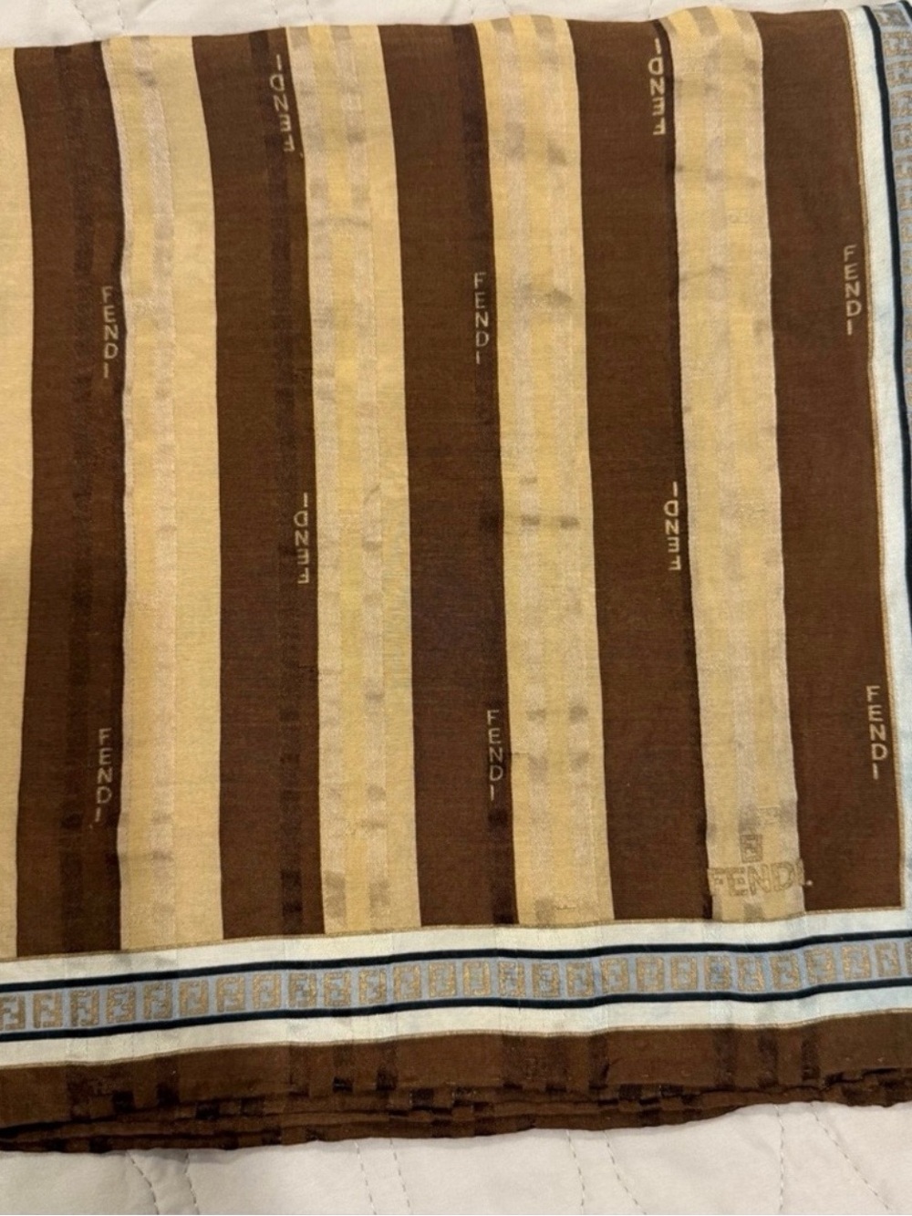 Fendi Brown and Beige Striped Silk Pocket Square with Border - Picture 9 of 9